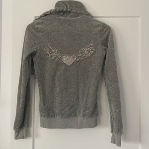 Y2K Twisted Heart Crystal Heart Angel Wings Velour Zip-Up